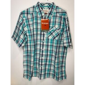 Simms Fishing Espirito SS Shirt Slim‎ Fit Plaid Short Sleeve Men's Size XXL